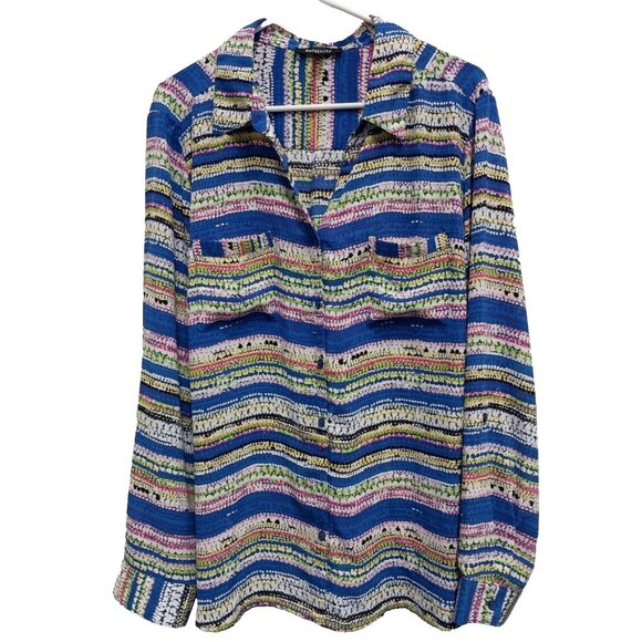 Relativity Womens Blouse Top XL Colorful Rainbow Striped Long Sleeve BOHO - Picture 1 of 8